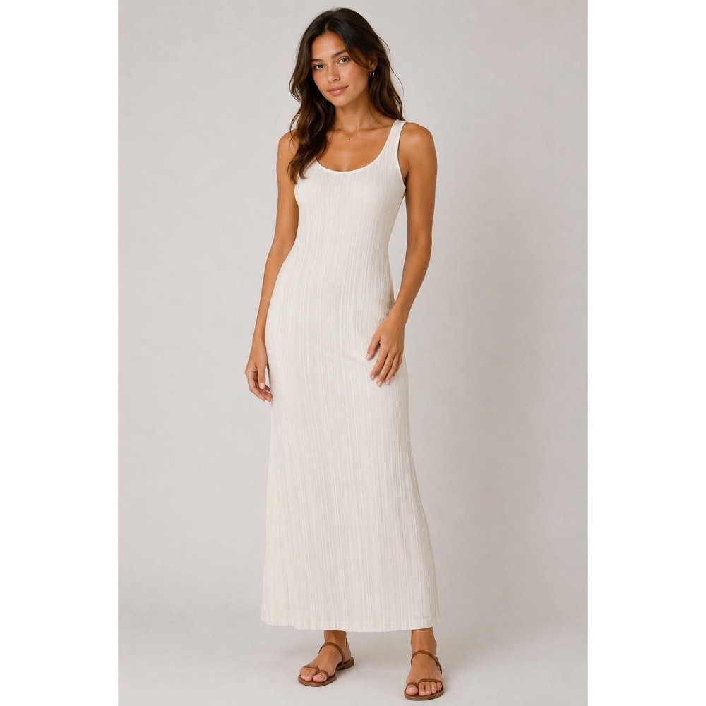 OGL Ivory‎ Ribbed Sleeveless Midi Dress Lined Stretch Bodycon Womens XS NWT